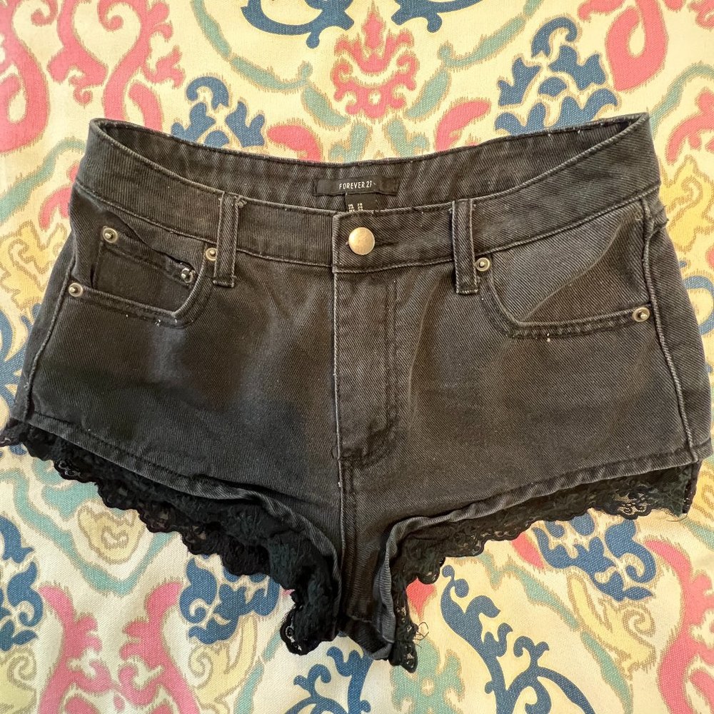 Black Jean Shorts Lace Trim Sz 2